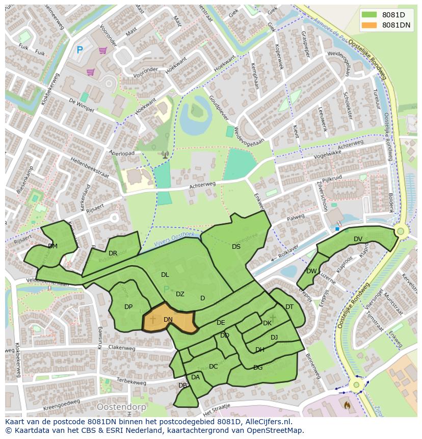 Afbeelding van het postcodegebied 8081 DN op de kaart.