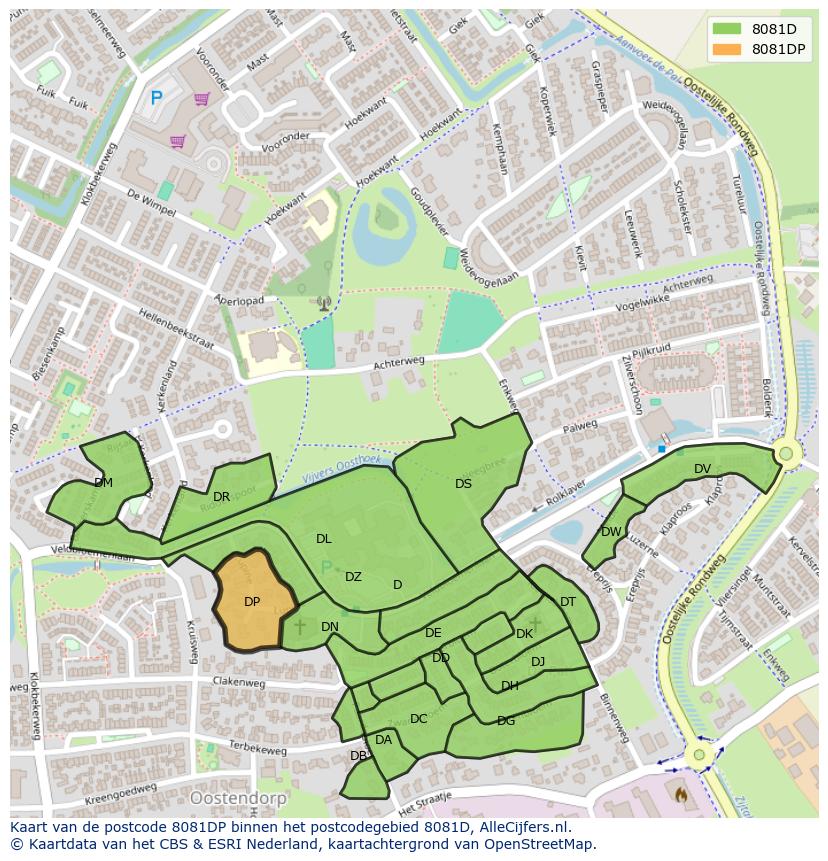Afbeelding van het postcodegebied 8081 DP op de kaart.