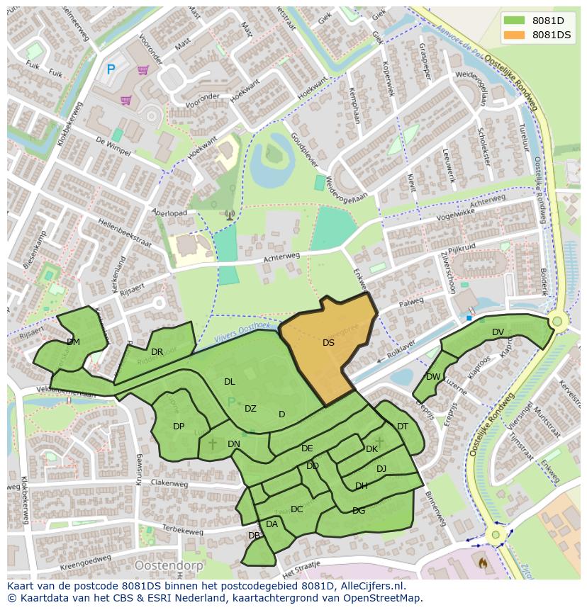 Afbeelding van het postcodegebied 8081 DS op de kaart.