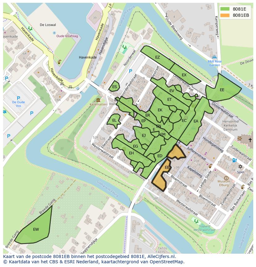 Afbeelding van het postcodegebied 8081 EB op de kaart.