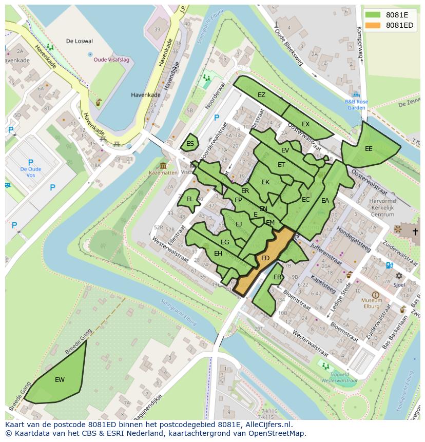 Afbeelding van het postcodegebied 8081 ED op de kaart.
