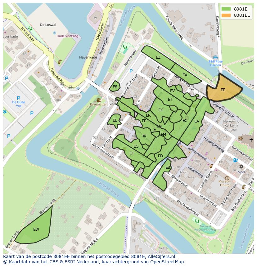 Afbeelding van het postcodegebied 8081 EE op de kaart.