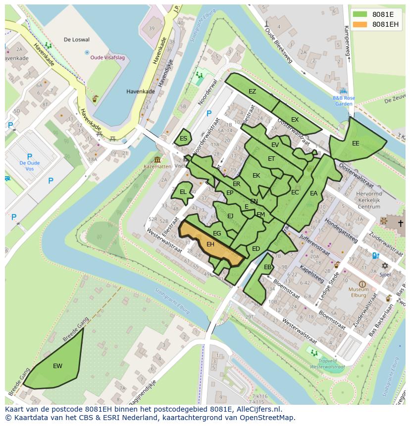 Afbeelding van het postcodegebied 8081 EH op de kaart.