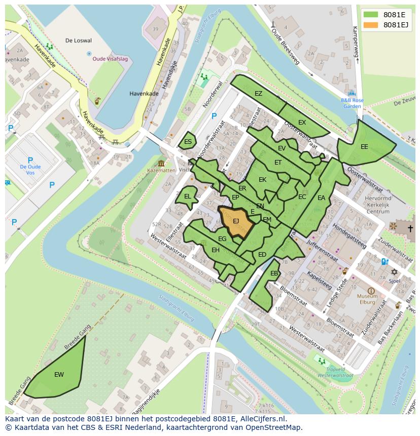 Afbeelding van het postcodegebied 8081 EJ op de kaart.