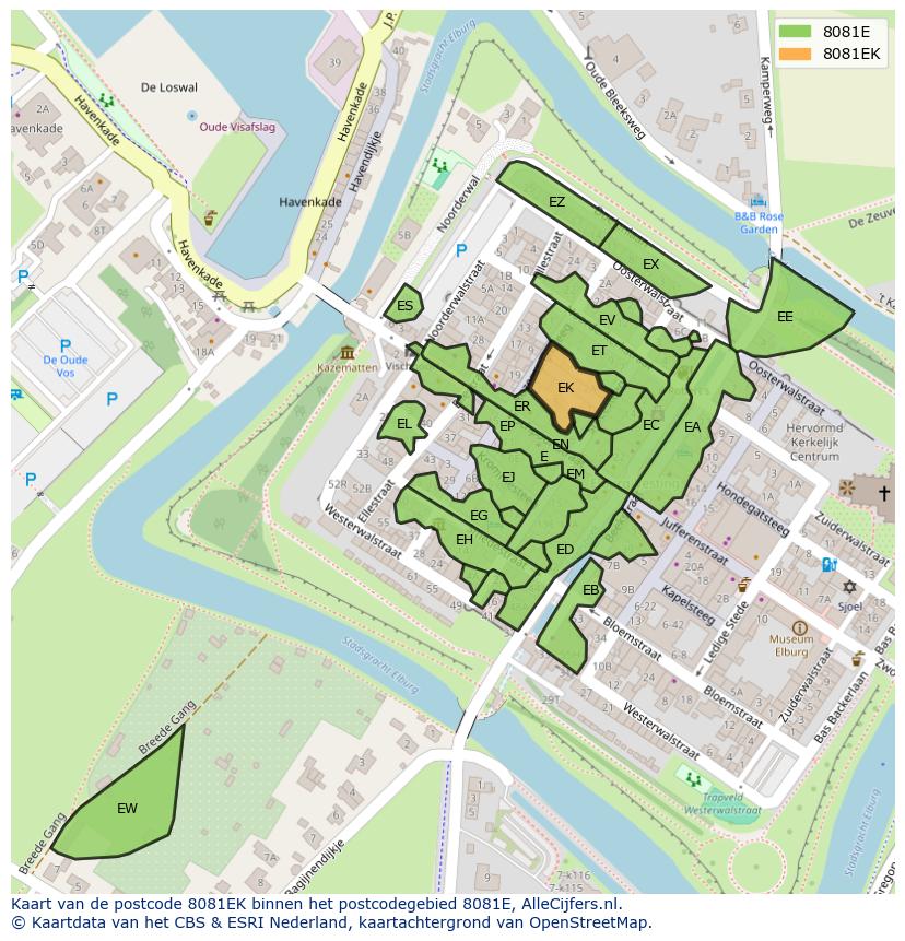 Afbeelding van het postcodegebied 8081 EK op de kaart.