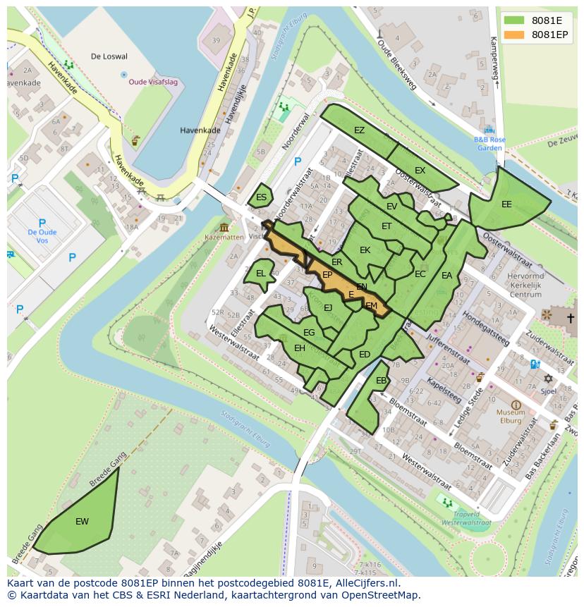 Afbeelding van het postcodegebied 8081 EP op de kaart.