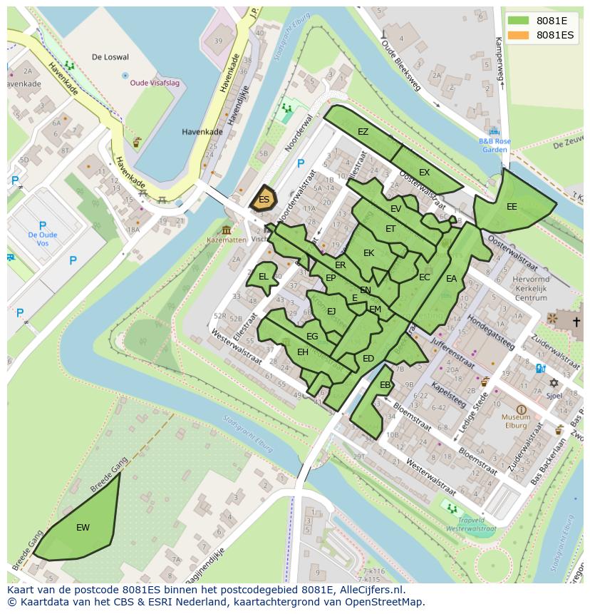 Afbeelding van het postcodegebied 8081 ES op de kaart.