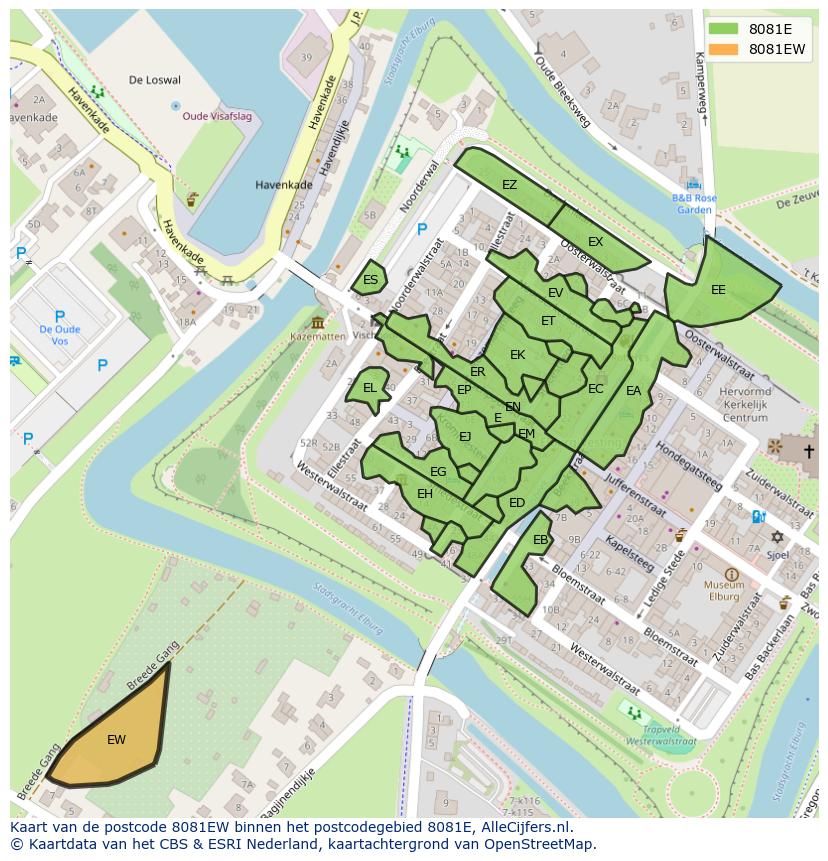 Afbeelding van het postcodegebied 8081 EW op de kaart.