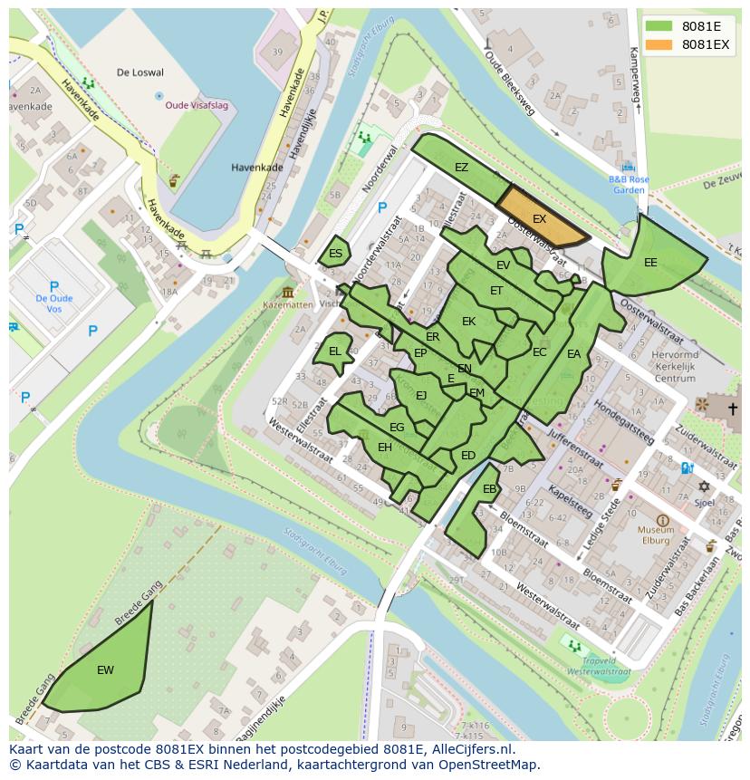 Afbeelding van het postcodegebied 8081 EX op de kaart.