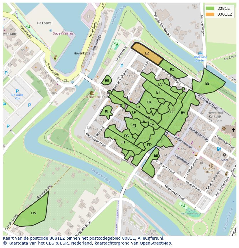 Afbeelding van het postcodegebied 8081 EZ op de kaart.