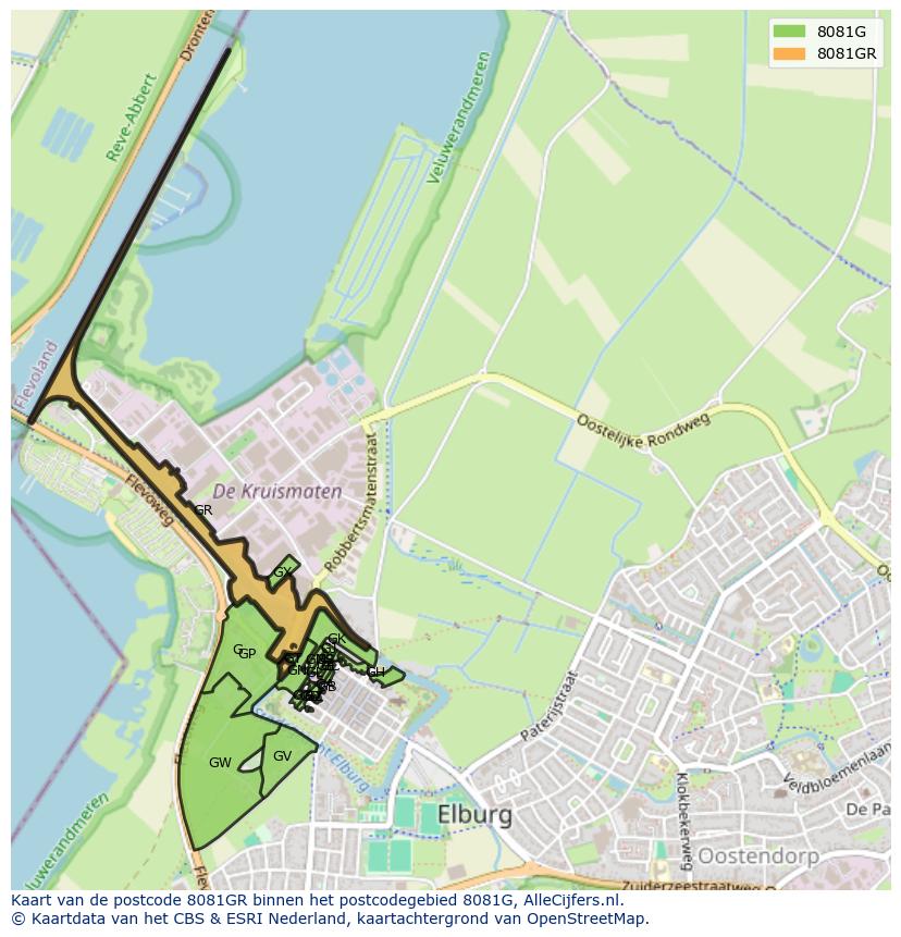Afbeelding van het postcodegebied 8081 GR op de kaart.