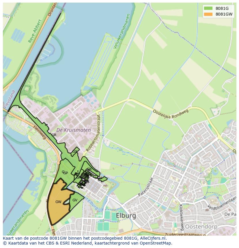 Afbeelding van het postcodegebied 8081 GW op de kaart.
