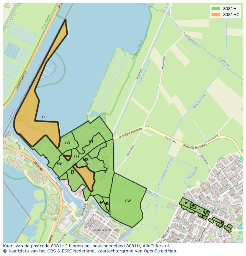 Afbeelding van het postcodegebied 8081 HC op de kaart.