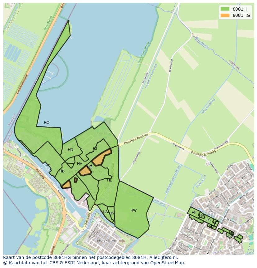 Afbeelding van het postcodegebied 8081 HG op de kaart.