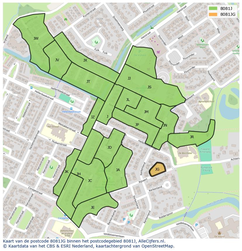 Afbeelding van het postcodegebied 8081 JG op de kaart.