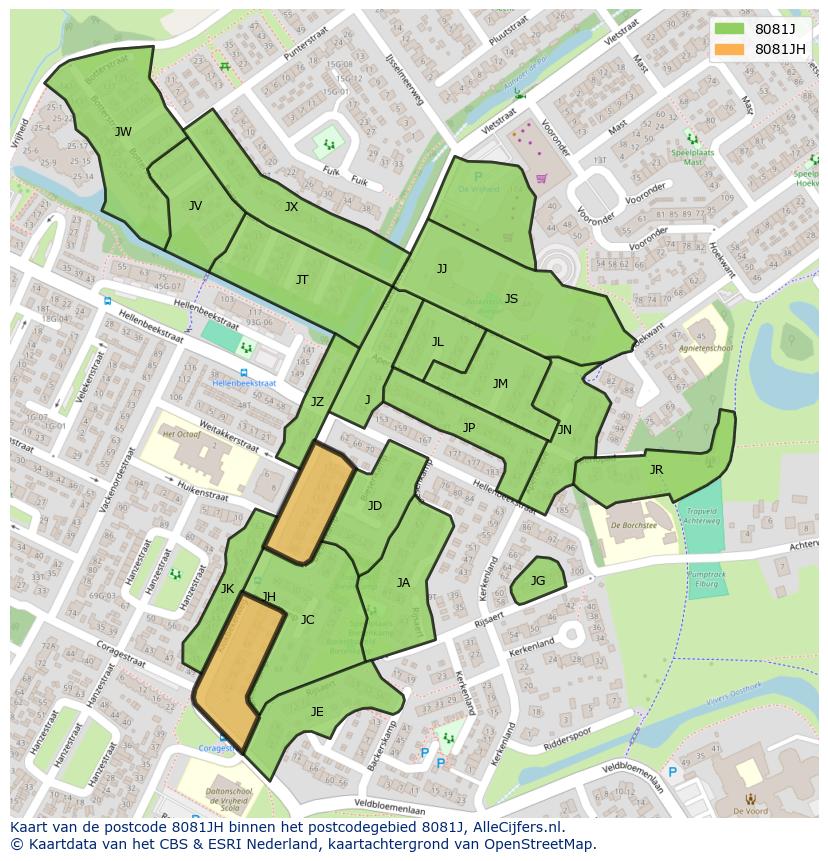 Afbeelding van het postcodegebied 8081 JH op de kaart.