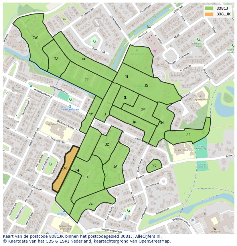 Afbeelding van het postcodegebied 8081 JK op de kaart.