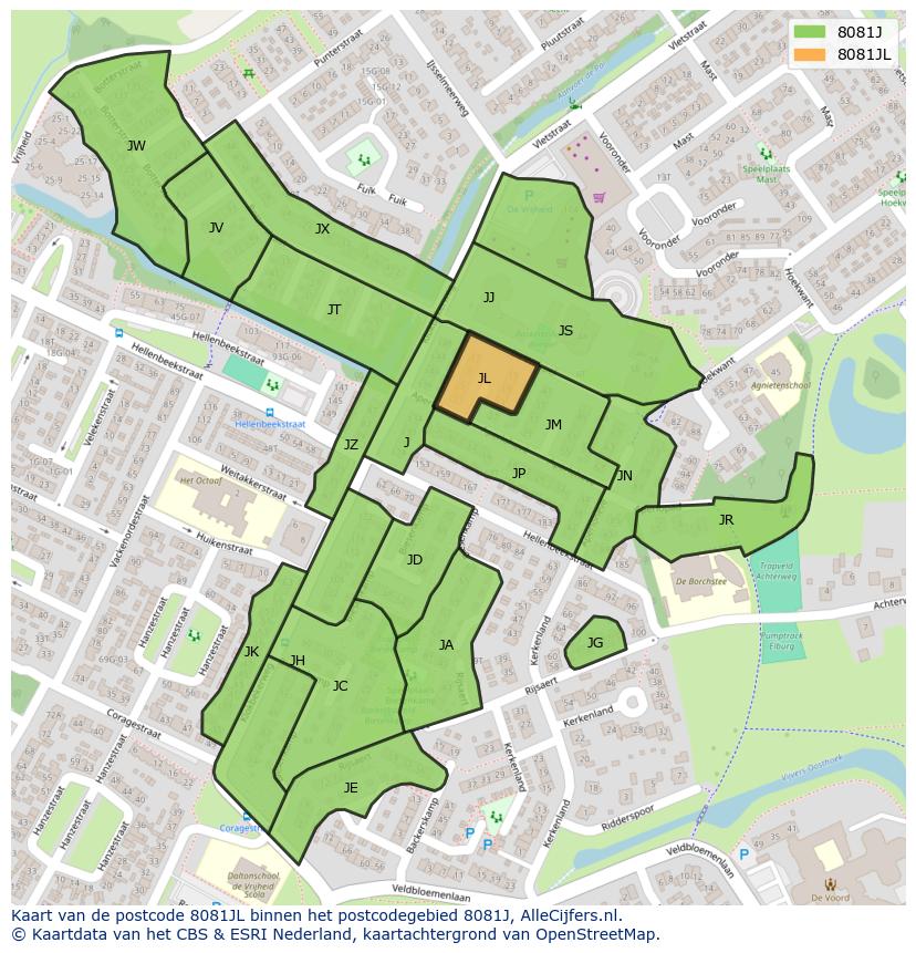 Afbeelding van het postcodegebied 8081 JL op de kaart.