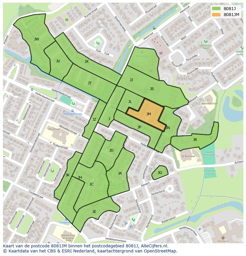 Afbeelding van het postcodegebied 8081 JM op de kaart.