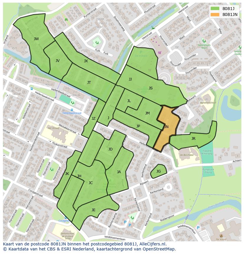 Afbeelding van het postcodegebied 8081 JN op de kaart.