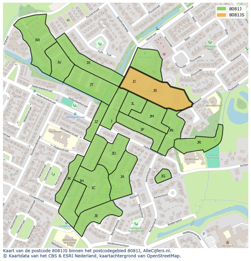 Afbeelding van het postcodegebied 8081 JS op de kaart.