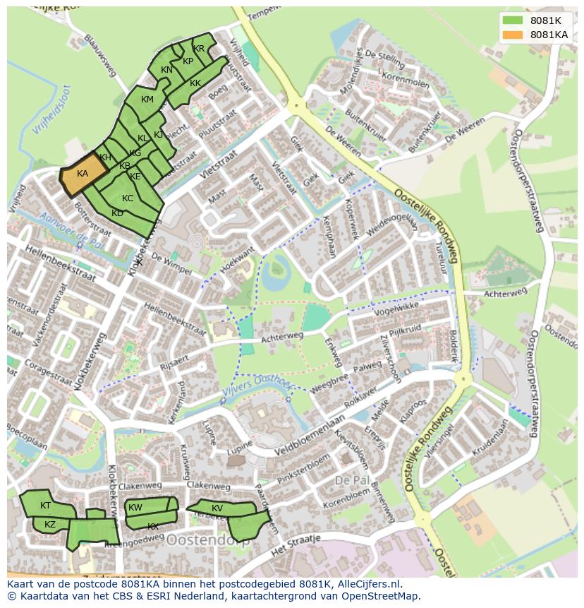 Afbeelding van het postcodegebied 8081 KA op de kaart.