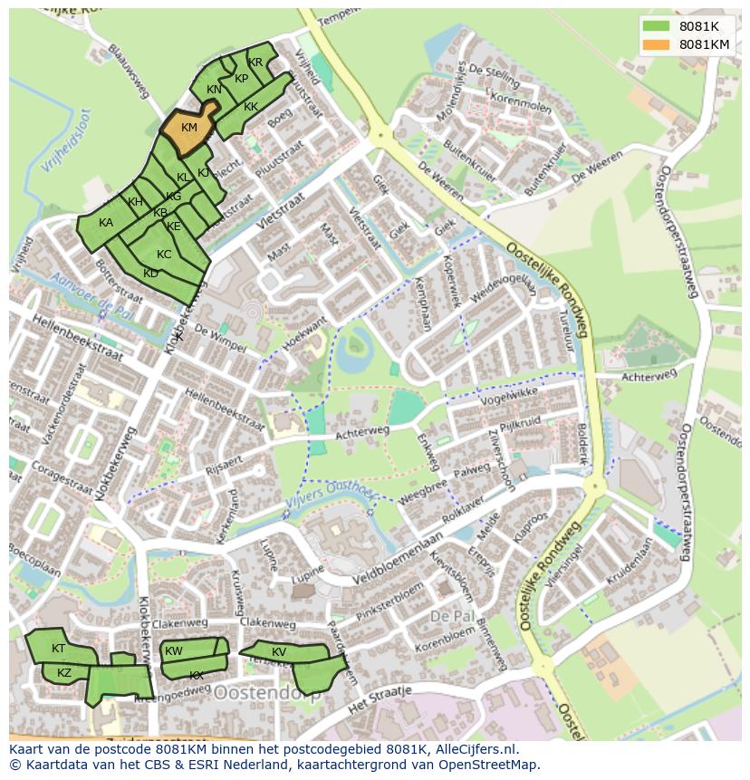 Afbeelding van het postcodegebied 8081 KM op de kaart.