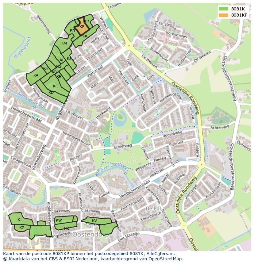 Afbeelding van het postcodegebied 8081 KP op de kaart.