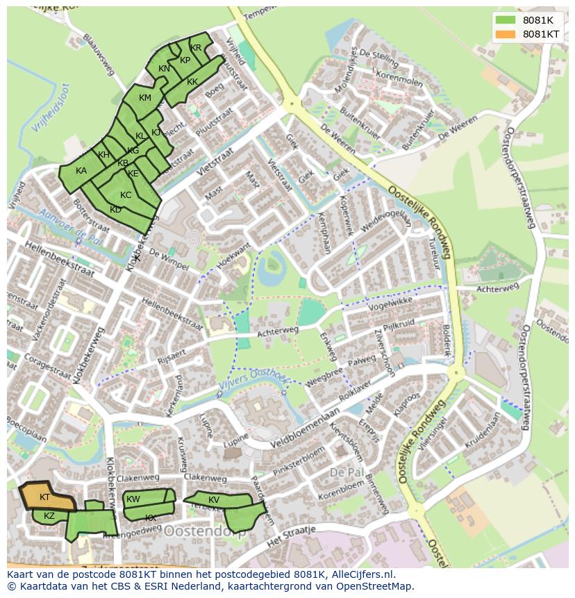 Afbeelding van het postcodegebied 8081 KT op de kaart.