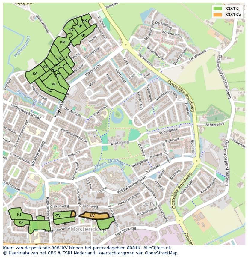 Afbeelding van het postcodegebied 8081 KV op de kaart.