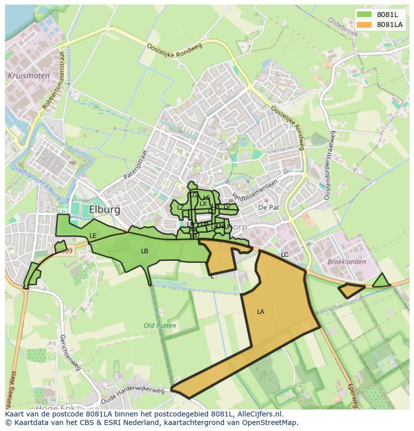Afbeelding van het postcodegebied 8081 LA op de kaart.