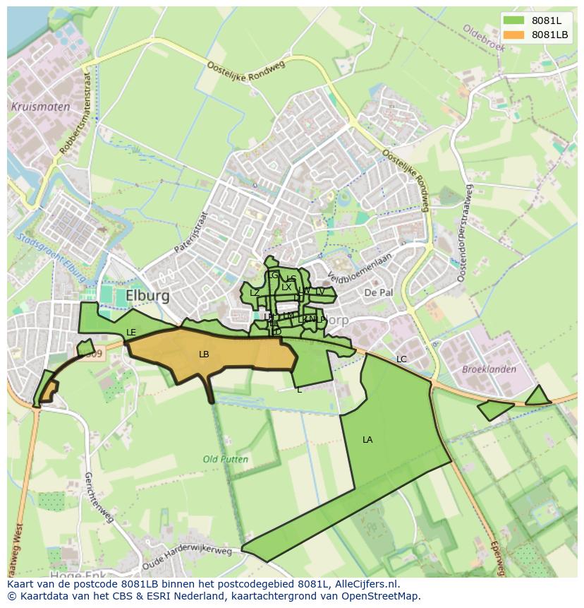 Afbeelding van het postcodegebied 8081 LB op de kaart.
