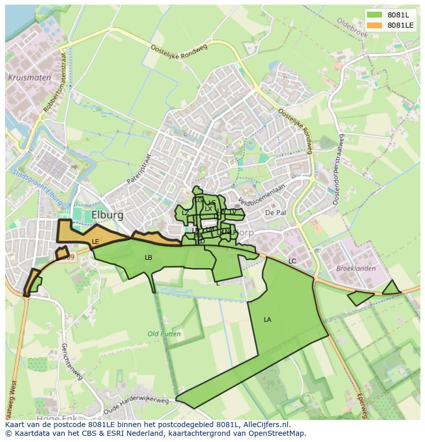 Afbeelding van het postcodegebied 8081 LE op de kaart.