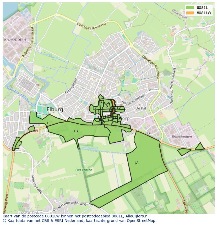 Afbeelding van het postcodegebied 8081 LW op de kaart.