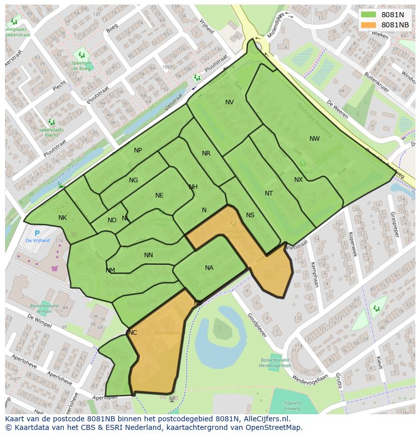 Afbeelding van het postcodegebied 8081 NB op de kaart.