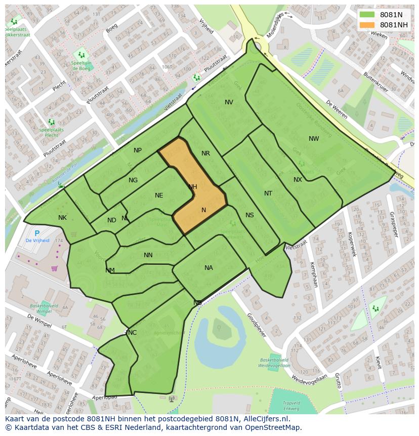 Afbeelding van het postcodegebied 8081 NH op de kaart.