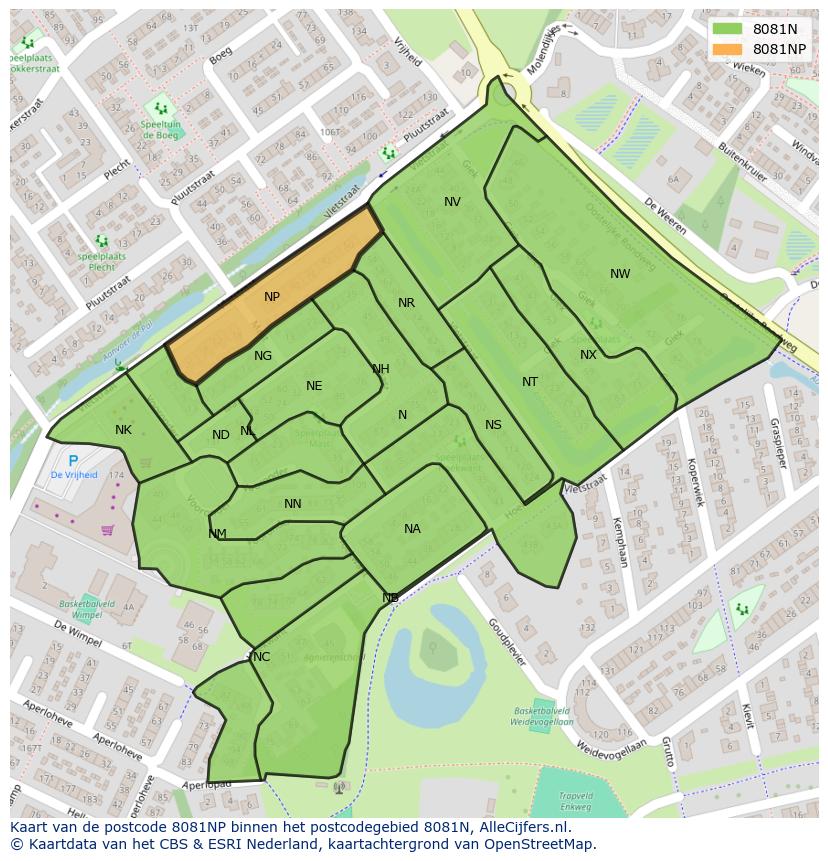 Afbeelding van het postcodegebied 8081 NP op de kaart.