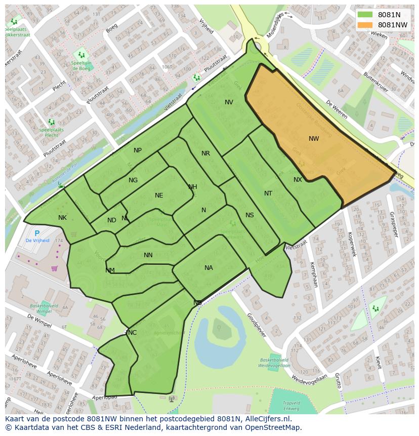 Afbeelding van het postcodegebied 8081 NW op de kaart.