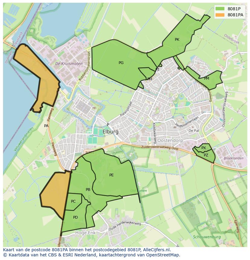 Afbeelding van het postcodegebied 8081 PA op de kaart.