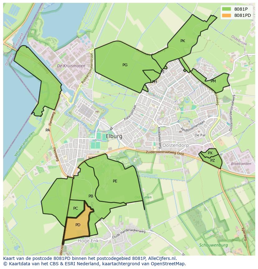 Afbeelding van het postcodegebied 8081 PD op de kaart.