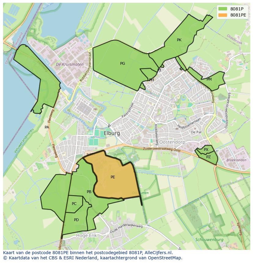 Afbeelding van het postcodegebied 8081 PE op de kaart.