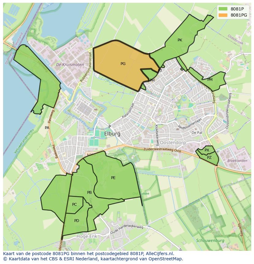 Afbeelding van het postcodegebied 8081 PG op de kaart.