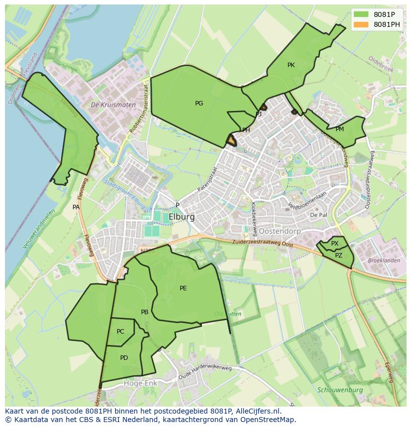 Afbeelding van het postcodegebied 8081 PH op de kaart.