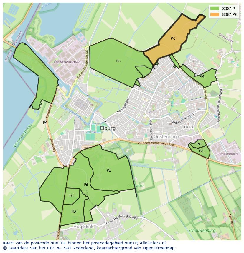 Afbeelding van het postcodegebied 8081 PK op de kaart.