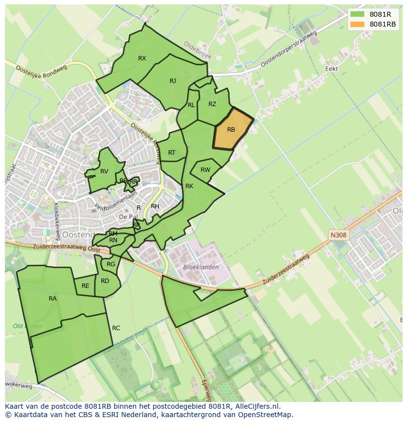 Afbeelding van het postcodegebied 8081 RB op de kaart.