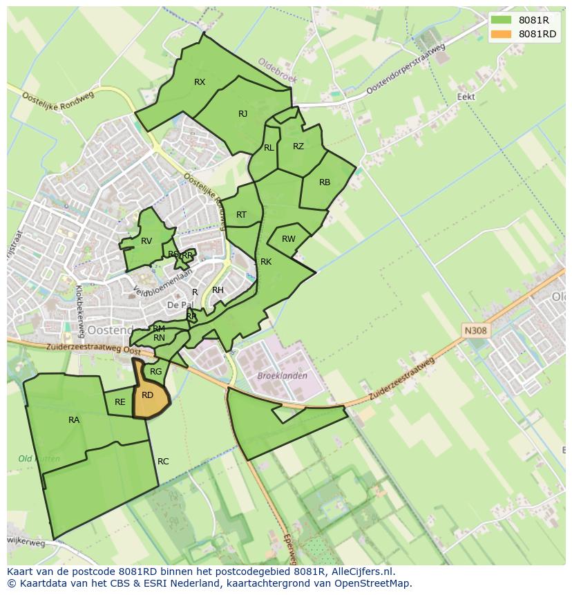 Afbeelding van het postcodegebied 8081 RD op de kaart.