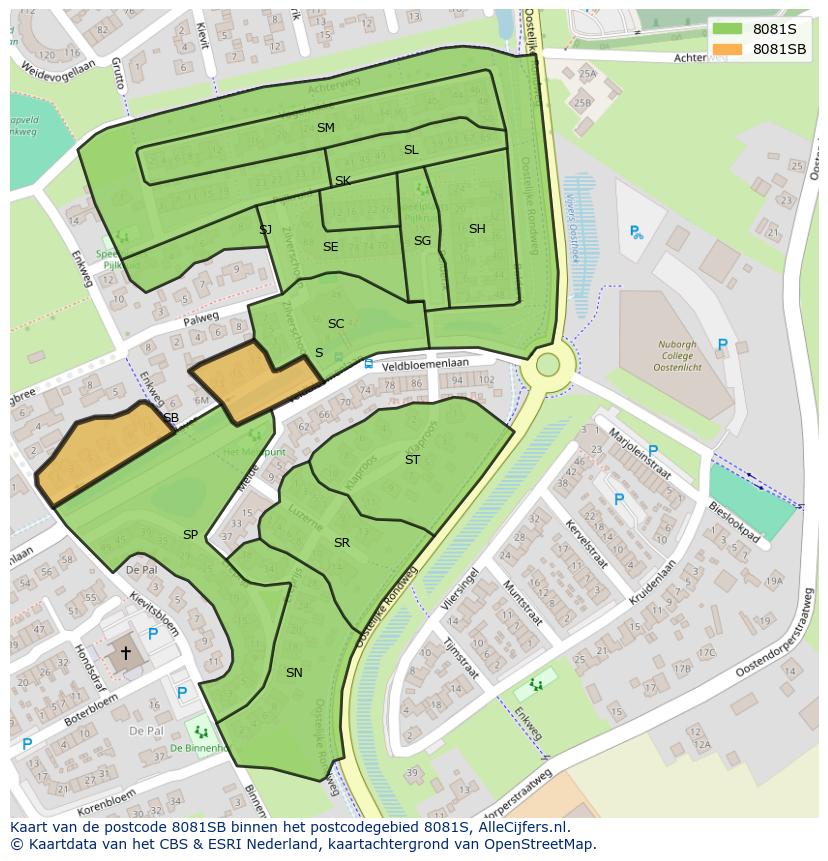 Afbeelding van het postcodegebied 8081 SB op de kaart.
