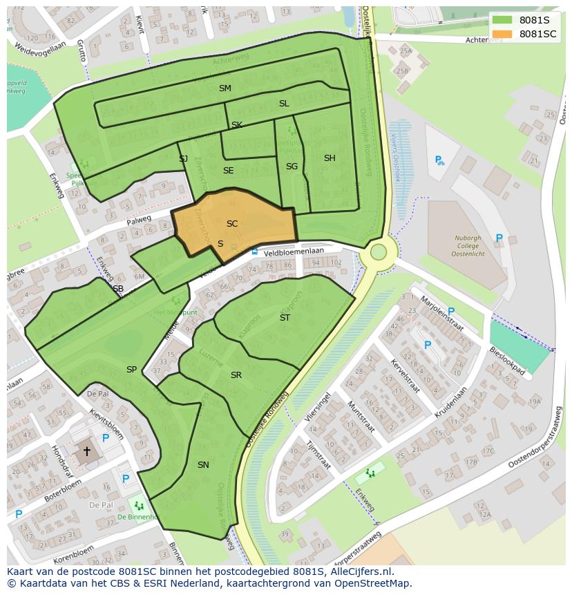 Afbeelding van het postcodegebied 8081 SC op de kaart.