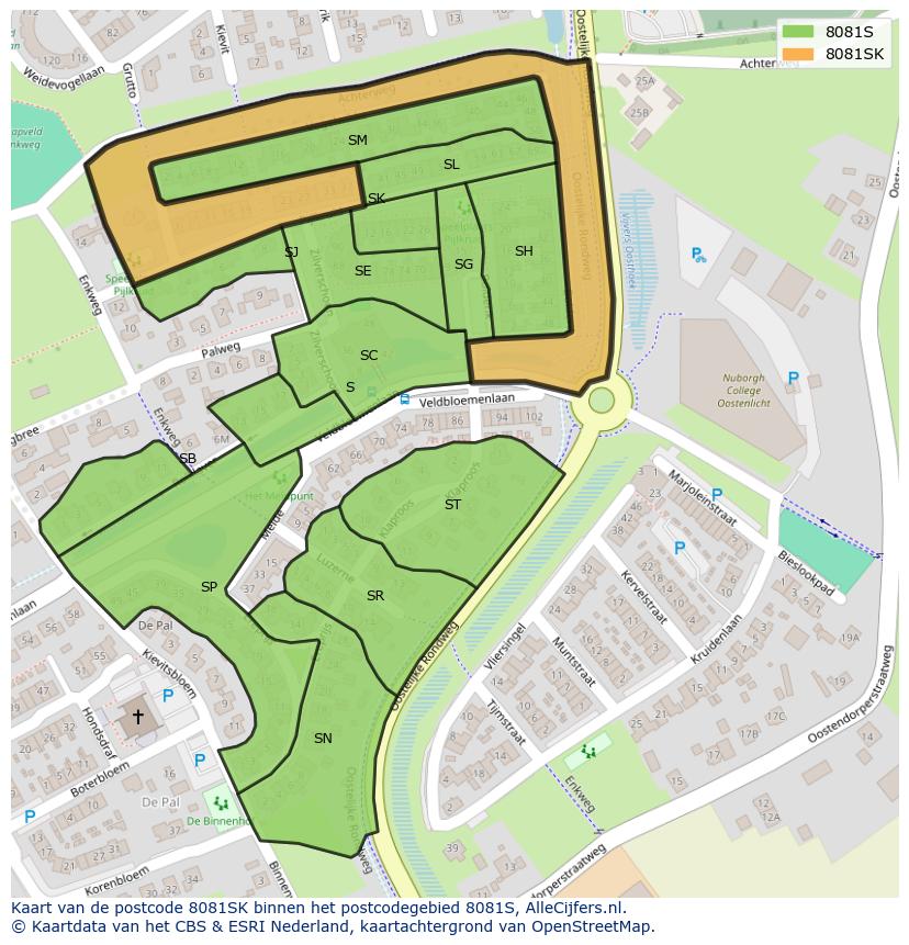 Afbeelding van het postcodegebied 8081 SK op de kaart.