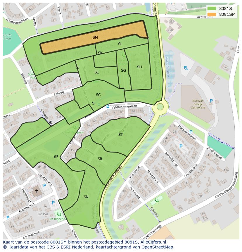 Afbeelding van het postcodegebied 8081 SM op de kaart.